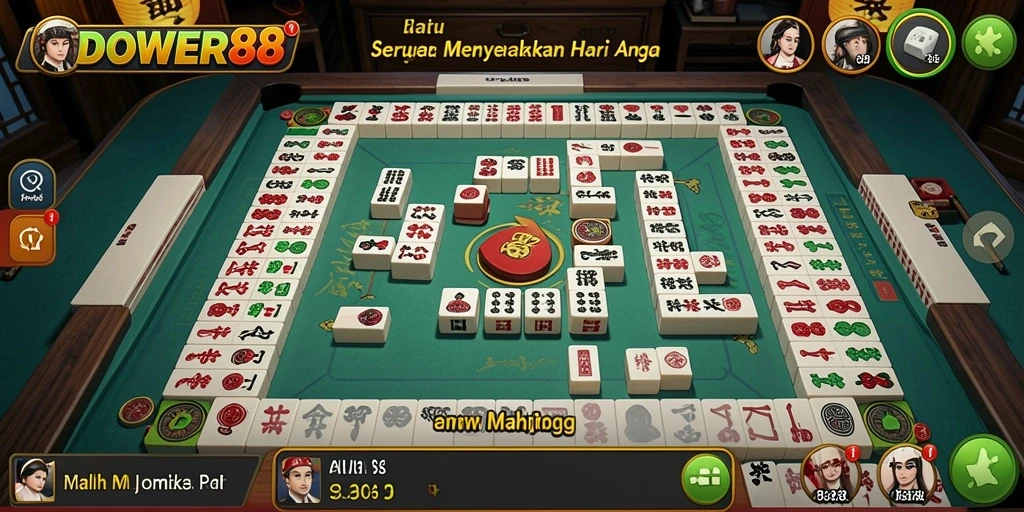 Tampilan gameplay menarik DOWER88 dengan ubin Mahjong berwarna-warni.