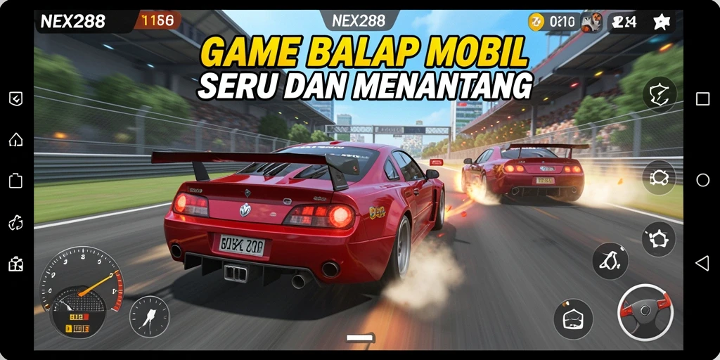 Screenshot gameplay NEX288 menampilkan balapan penuh aksi di trek seru.