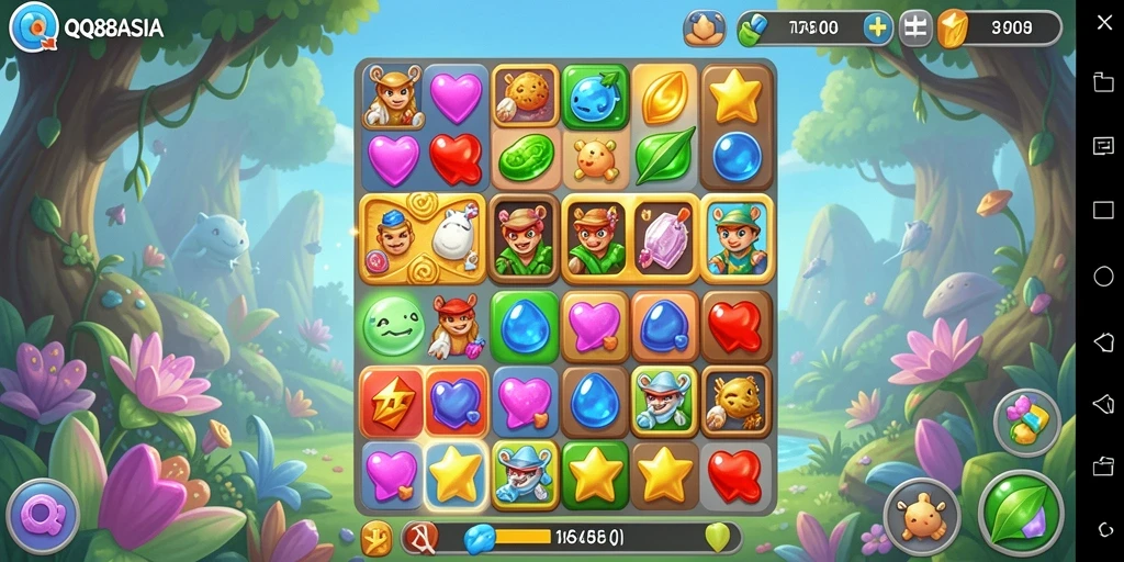 Screenshot gameplay QQ88ASIA yang menampilkan aksi seru Match-3.