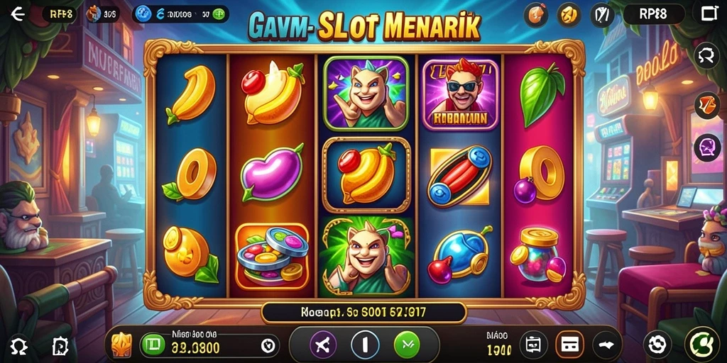 Screenshot utama RP8 menunjukkan gameplay slot yang menarik dan seru.