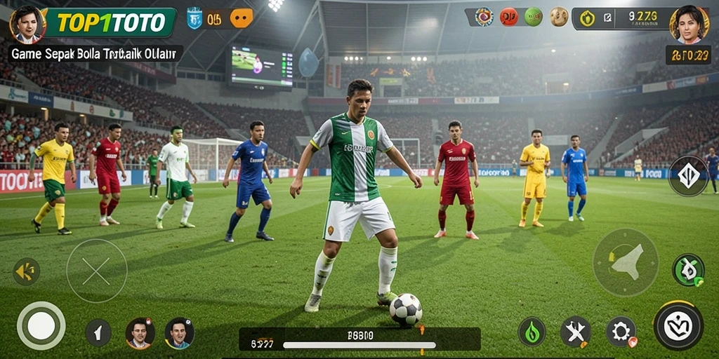 Tampilan gameplay yang seru dalam TOP1TOTO dengan aksi sepak bola yang realistis.