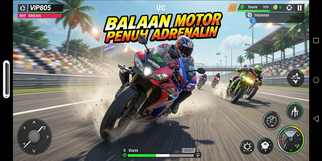Tangkapan layar VIP805 menampilkan aksi balapan motor yang mendebarkan.